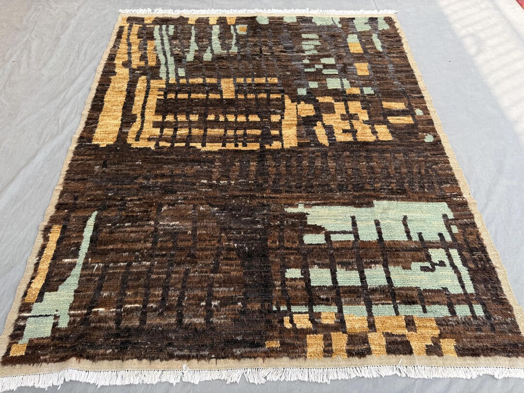8x9 Rug Rare Moroccan Handmade Wool Rug 8x9 – Vintage Abstract Tribal Carpet ...