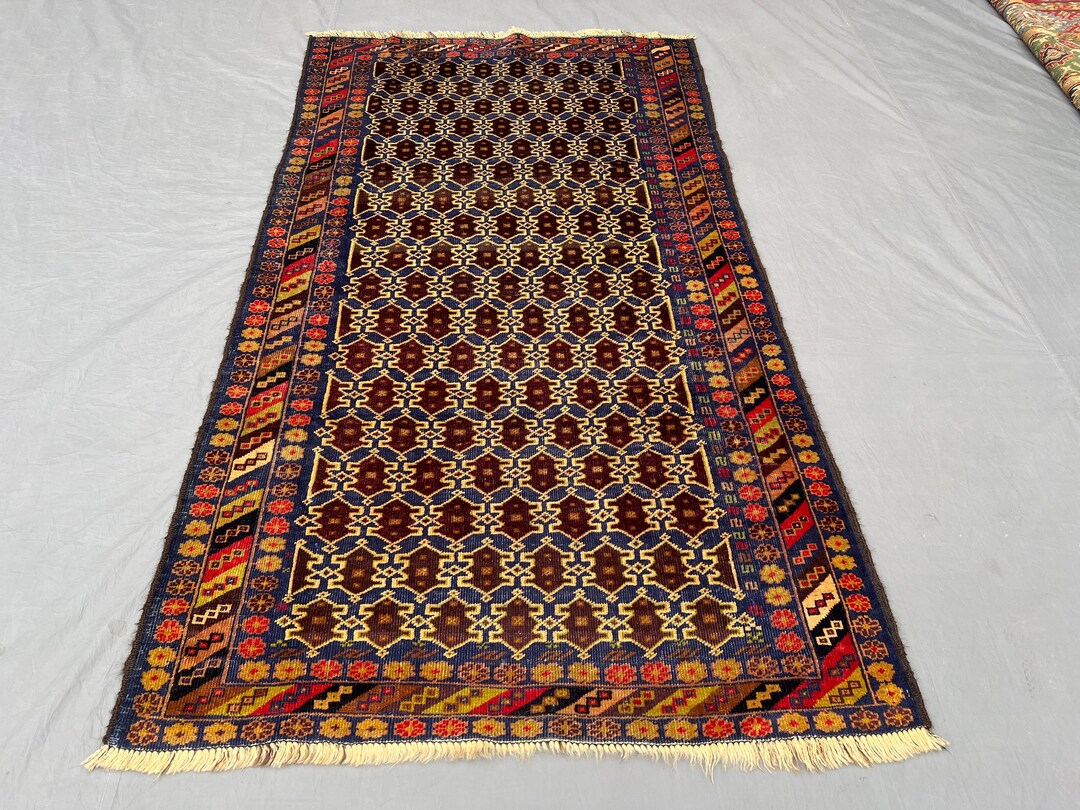 Tribal Baluchi Wool Rug 6x3 Ft - Afghan All Over Geometric Lattice ...