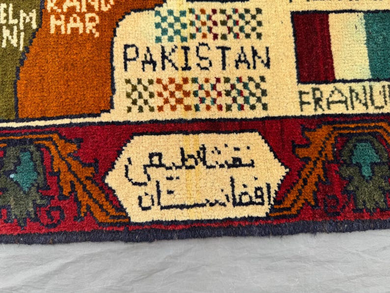 Rare Afghan Pictorial War Rug – Map of Afghanistan Design With Flags ...