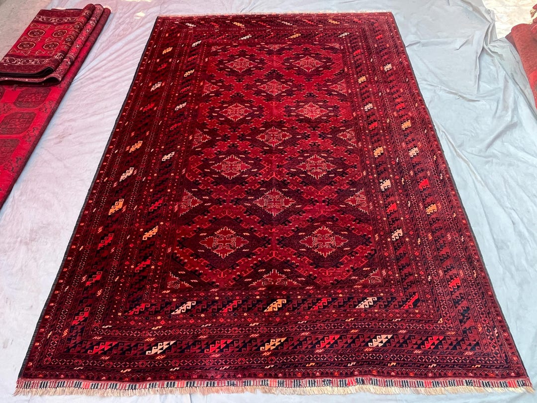9x6 Rugs Vintage Afghan Chobash Design Area Rug 9x6 Deep Red Wool Tribal ...