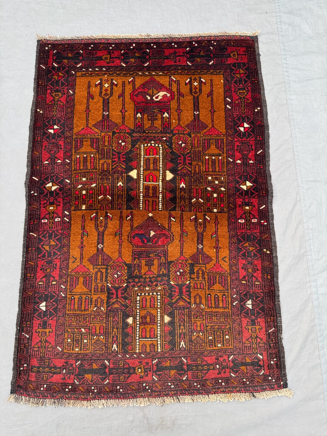 Tribal Afghan Baluchi Pictorial Prayer Rug – Hand Knotted Wool Carpet ...