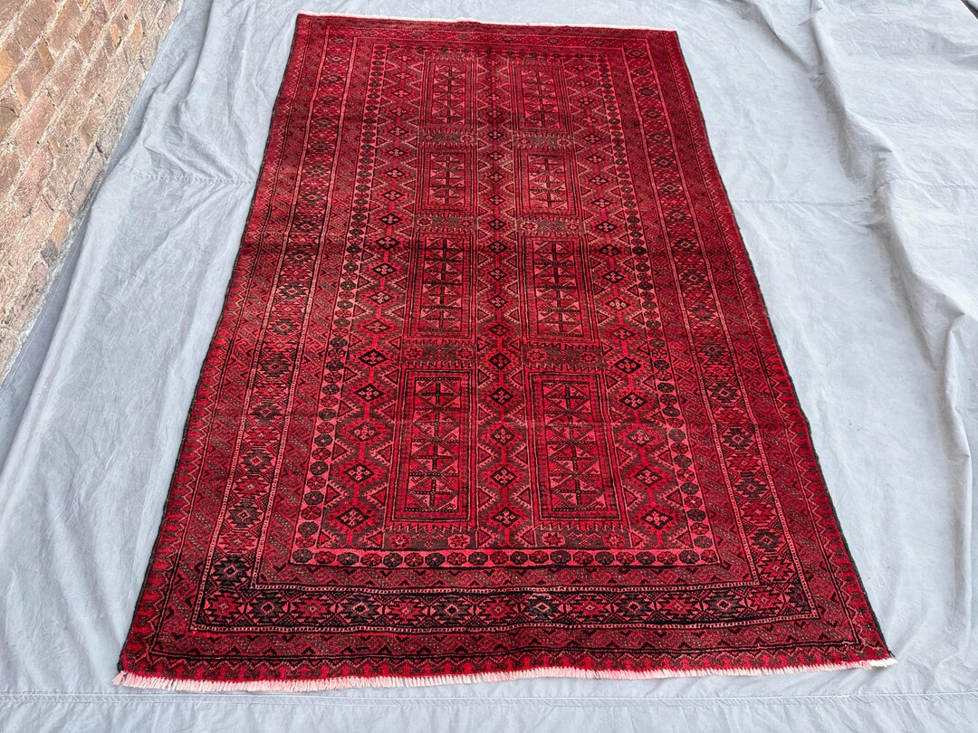 8x5 Geometric Rug Pattern Classic Tribal Afghan Baluchi Area Rug 8x5 Ft _with Fine Repeating ...