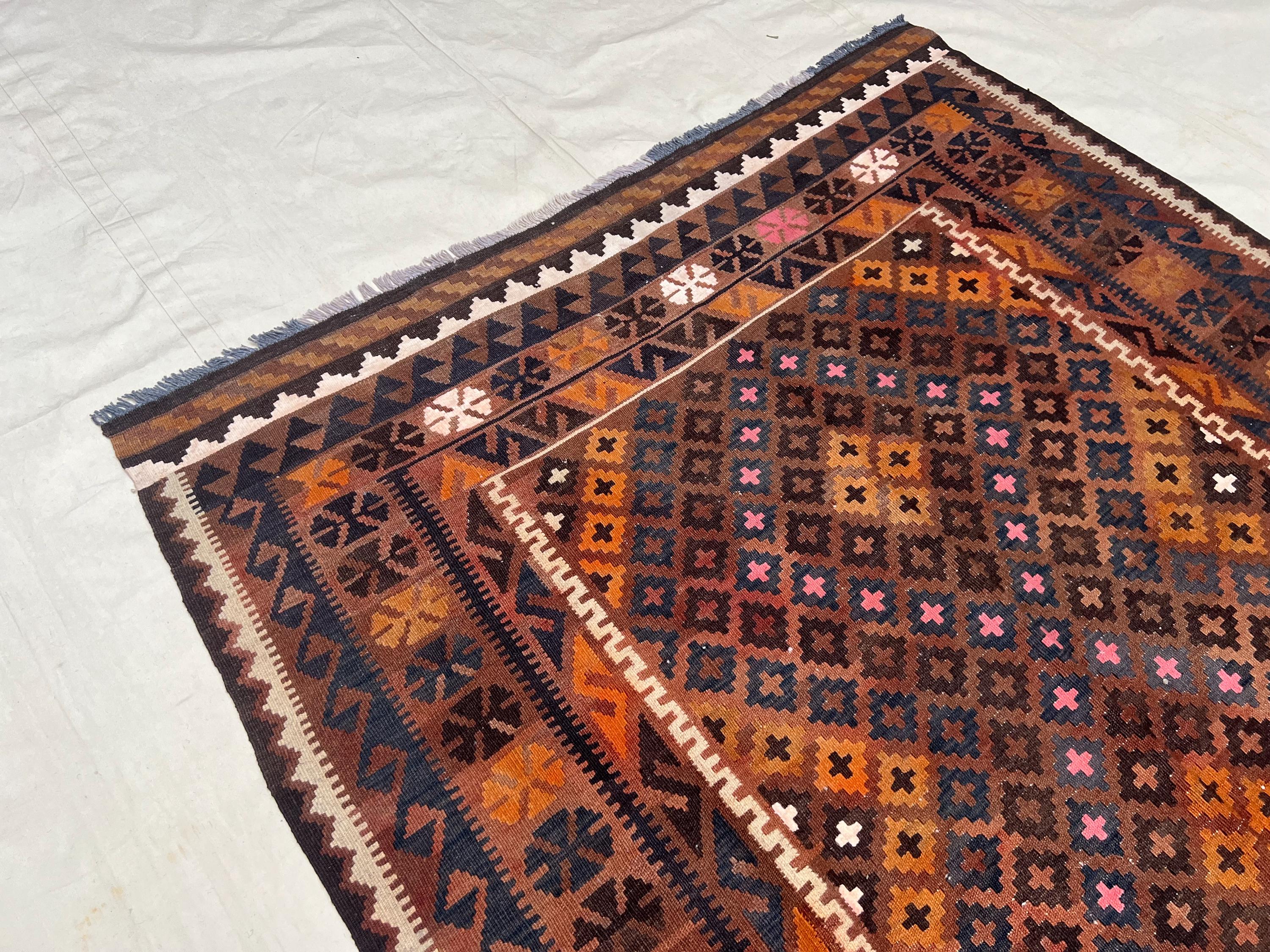 Antique Afghan Tribal Kilim Rug – 6x9 Ft Vintage Brown Multicolor