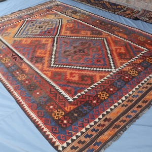 1960s Antique Medallion Design Turkish Kilim Rug - 6&#39;5x9&#39;6 Ft Handmade Wool Tribal Kilim Rug - Anatolian Red Kilim Rug - Living Room Rug