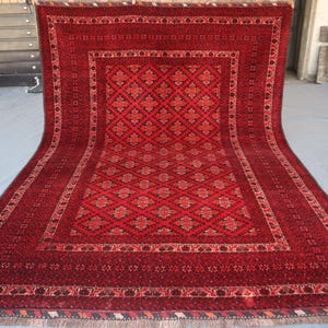 6&#39;8x9&#39;3 Handmade Turkmen Bokhara Wool Rug, Vintage Chinar Gul Red Rug, Oriental Afghan Rug, Ethnic Tribal Rug, Bedroom Rug, Living Room Rug