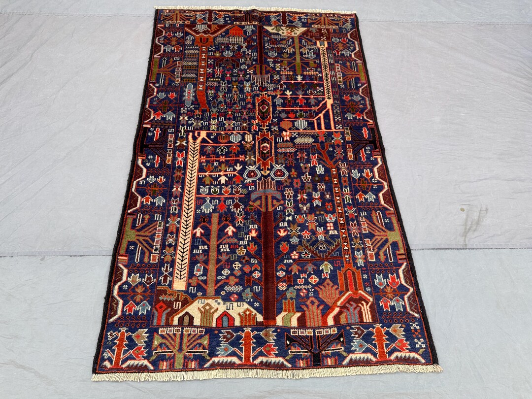 Tribal Afghan Baluchi Rug 6x3 Ft _ Bold Tribal Medallion Wool Carpet in ...