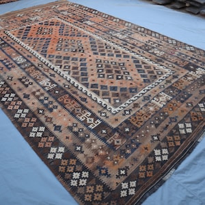 Afghan Terrakotta Anatolischer Kelim Teppich | 150x400 Vintage Handgefertigter Wolle Flachgewebe Kilim | Geometrischer afghanischer Kelim | Handgewebter Teppich