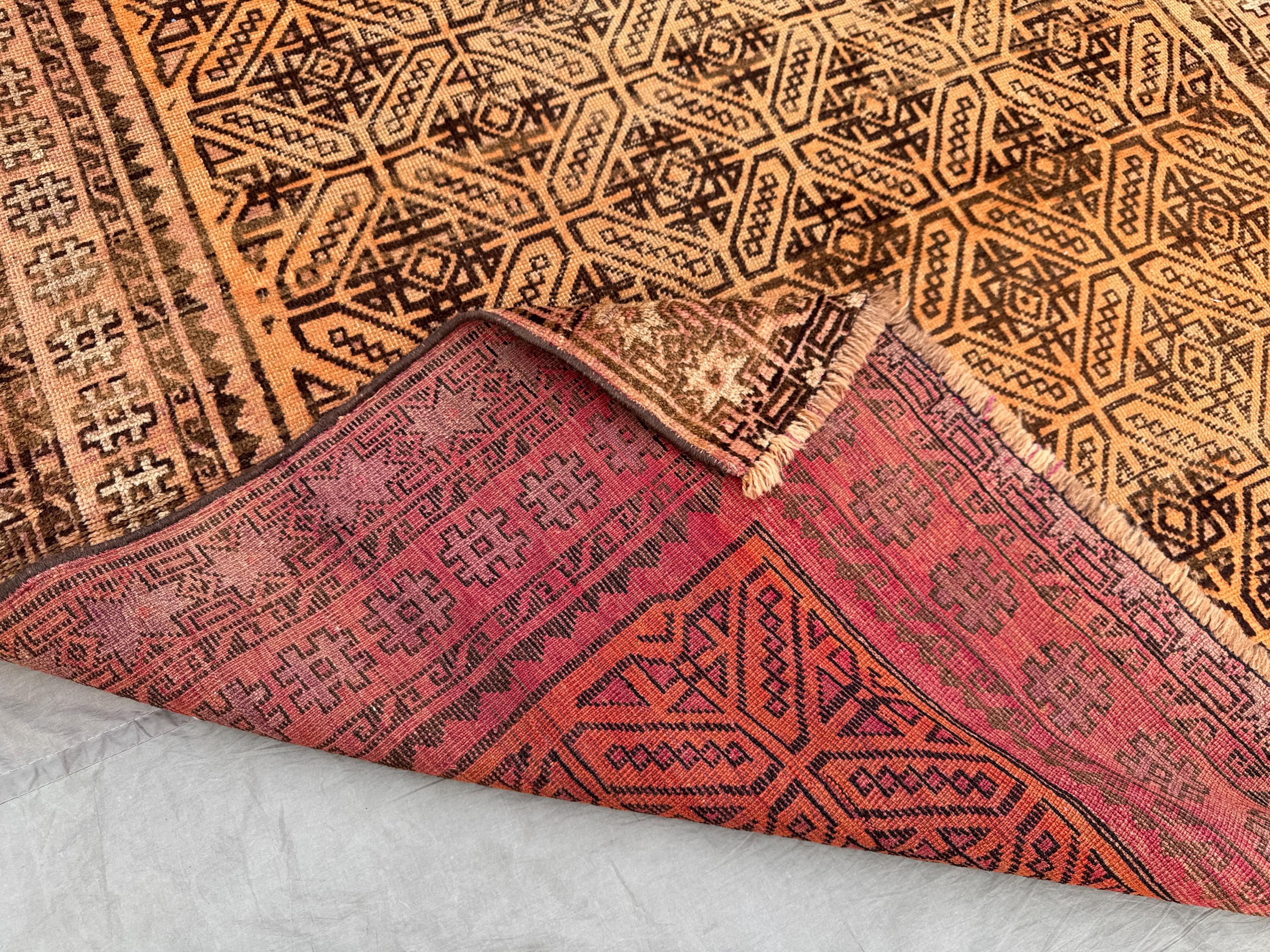 ラグ・カーペット Vintage Taimani rug Antique Afghan Taimani Wool Rug 7x3 Ft _ Tribal Geometric Diamond