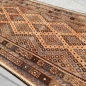 20x40 cm afghanischer Terrakotta Kelim Teppich | Großer flach gewebter Kelim Teppich | Handgeknüpfter geometrischer Kelim-Teppich aus Wolle | Wohnzimmer Teppich Schlafzimmer Teppich