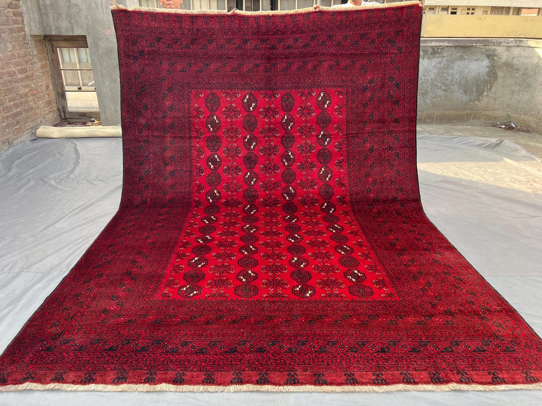 8x10 Bright Red Tribal Mowri Gul Rug - Afghan Hand Knotted Wool Carpet ...