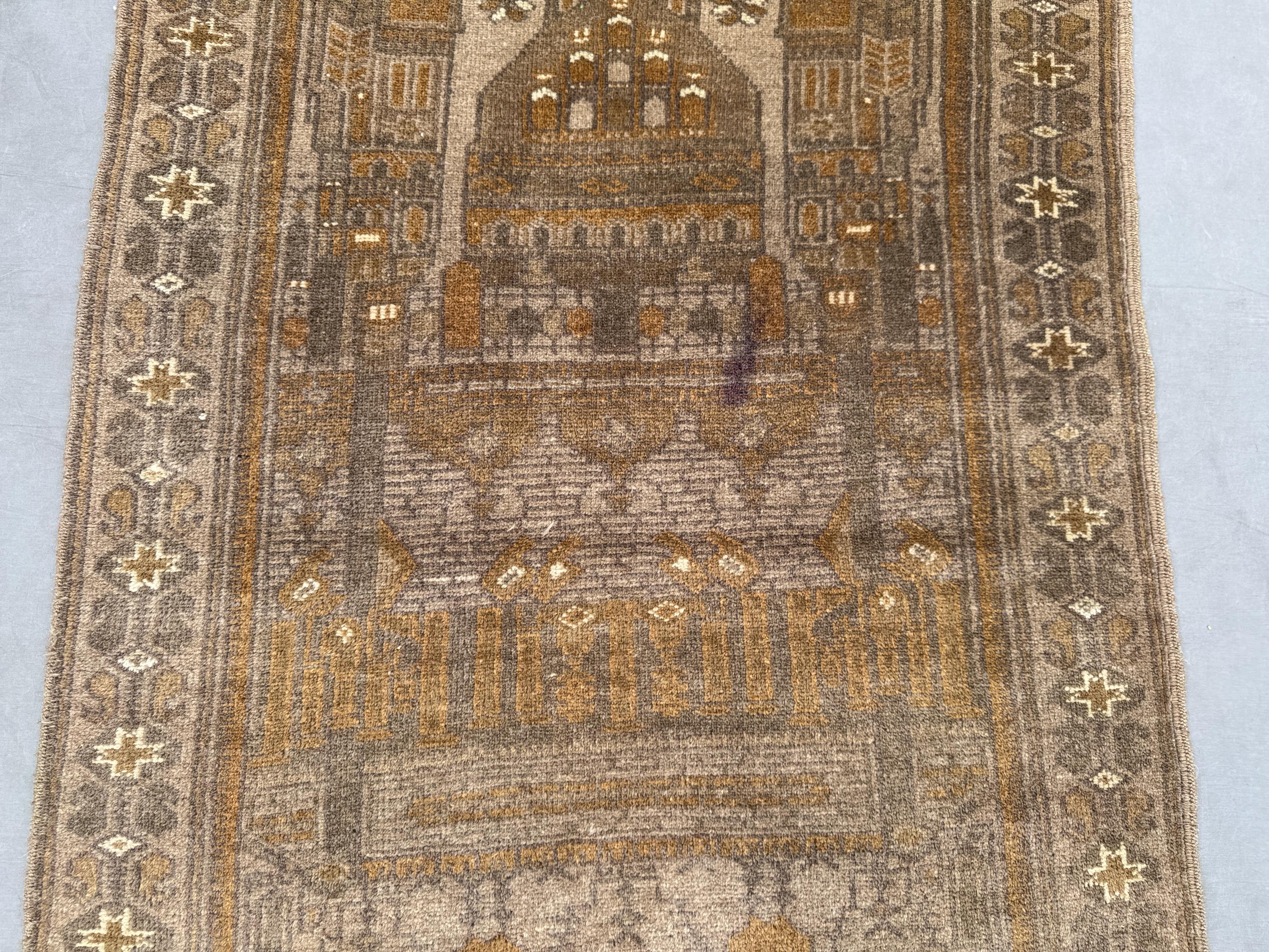 Tribal Baluchi Prayer Rug 4x2 Ft _ Vintage Afghan Wool Carpet