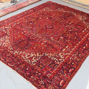 Elegant Serapi Heriz Persian Style Rug, 9&#39;10x12&#39;6 Antique Tribal Rug - Hand Knotted Wool Red Area Rug - Oriental Caucasian Rug - Bedroom Rug