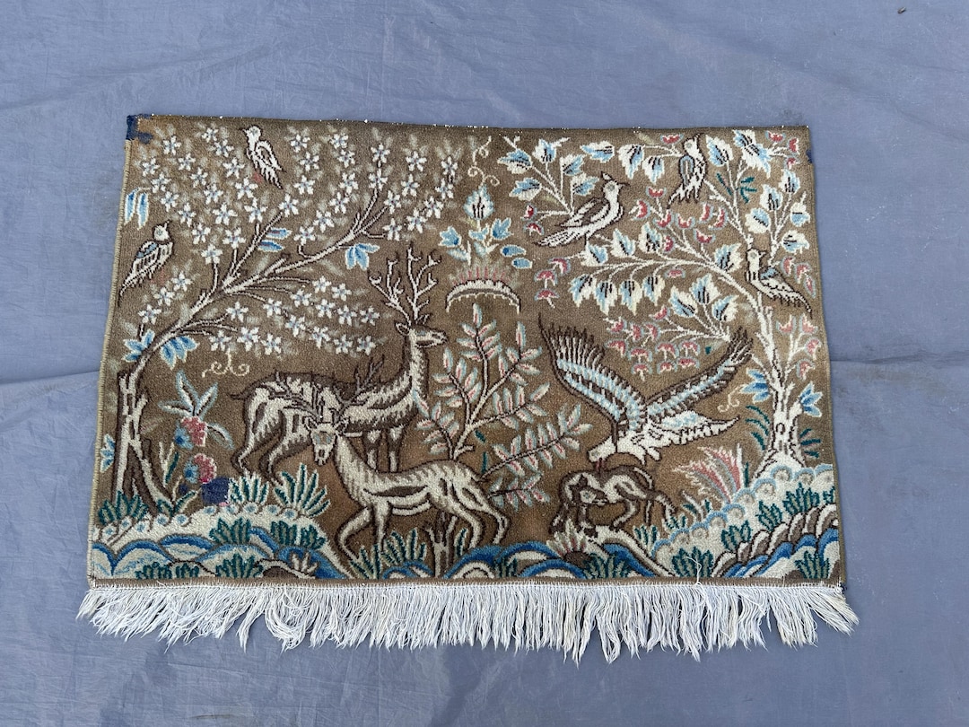 Antique Afghan Baluchi Pictorial Rug 3x2 Ft _ Handwoven Wool Rug With ...