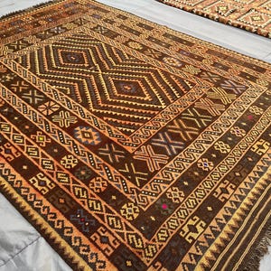 7x10 Antique Terracotta Maimana Kilim Rug - Afghan Tribal Turkmen Vintage Kilim - Handmade Wool Geometric Kilim Rug - Rug For Living Room