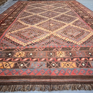 2,5 x 4,5 m großer Teppich, Afghanischer Handgefertigter Kelim Teppich, Vintage Terrakotta Teppich, Antiker Türkischer Kelim Teppich, Flachgewebe Kelim Teppich, Wohnzimmer Teppich