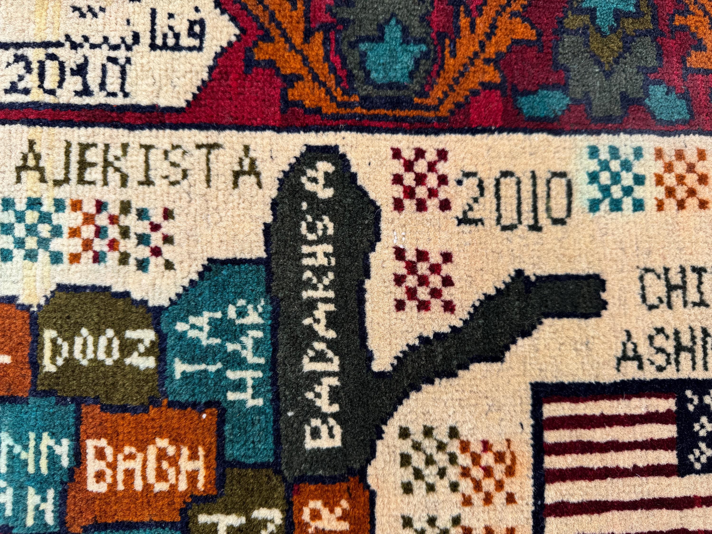 Rare Afghan Pictorial War Rug – Map of Afghanistan Design With Flags ...