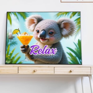 Koala and Tropical Forest, Koala Wall Art, Relax Koala Art, Koala Decor Wall Art Download,