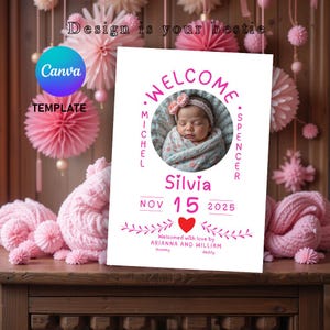 Célébrez l'arrivée de votre bébé avec un modèle de faire-part de naissance pour petite fille - carte photo personnalisable