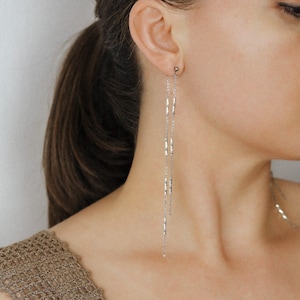 Pendientes largos colgantes con cadena y cuentas de plata Miyuki Twist