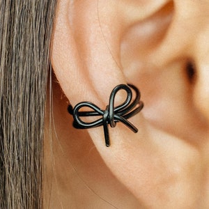 Dainty Bow Ear Cuff Earring, No Piercing Required, Black Bow Knot Ear Cuff