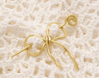 Aluminum Bow Shawl Pin • Minimalist Metal Scarf Brooch • Sweater Fastener
