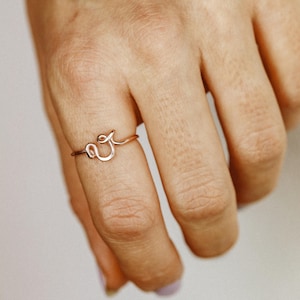Gold Lowercase Cursive Letter v Ring • Dainty Initial Wire Jewelry • Tiny Minimalist Adjustable Ring