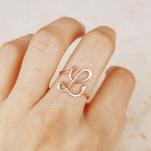 Capital L Initial Ring • Cursive Alphabet Jewelry Gold • Elegant Script Wire Letter Ring