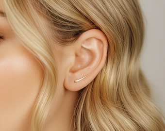 Hammered 14k Gold Filled Ear Climber Earrings • Bar Ear Crawler (10mm)