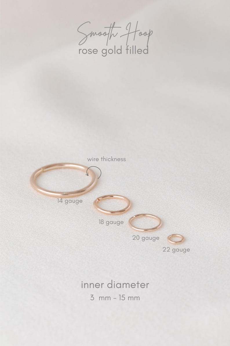 CARTILAGE HOOP • cartilage earring • helix hoop • gold hoop earrings • rose gold sterling silver • 26g 24g 22g 20g 18g 16g 14g
