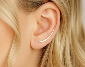 Minimalist 25 mm Ear Crawler Earrings • 14K Gold Filled & Sterling Silver • Modern Ear Climber