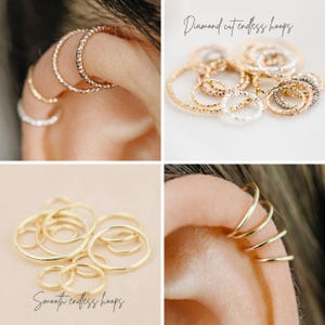 Diamond Cut Helix Hoop - Tiny Cartilage Earring - Endless Ring Hoops - 14g to 26g - 3mm to 15mm