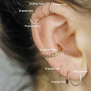 Diamond Cut Helix Hoop - Tiny Cartilage Earring - Endless Ring Hoops - 14g to 26g - 3mm to 15mm