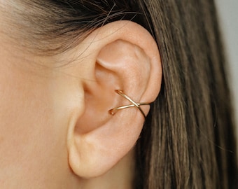 Criss Cross Conch Ear Cuff • Gold Filled Non Piercing Cartilage Earring