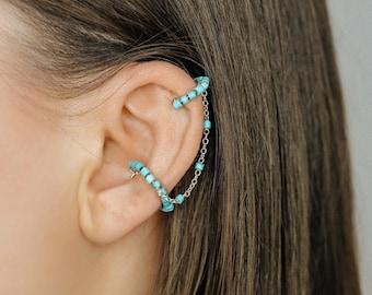 Dainty & Minimalist Turquoise Aulite Conch and Helix Ear Cuff Earrings