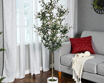 Rama alta de olivo artificial (120-180 cm), decoración vegetal moderna, estilo acogedor invernal.