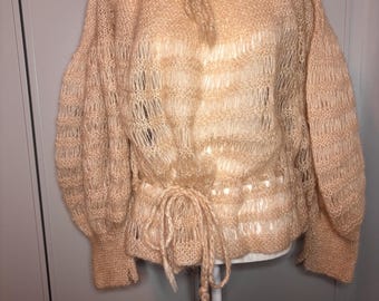 Jersey de mohair tejido a mano Vintage Bloomingdale’s Paradox / Hecho en Inglaterra / Top de manga abullonada con calado, pieza rara