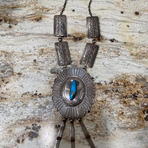 large Navajo signed sterling silver and turquoise necklace