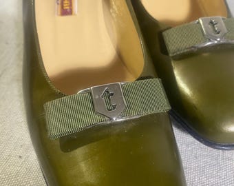 Vintage A. Testoni Olive Leather Shoes, Italy, Size 8