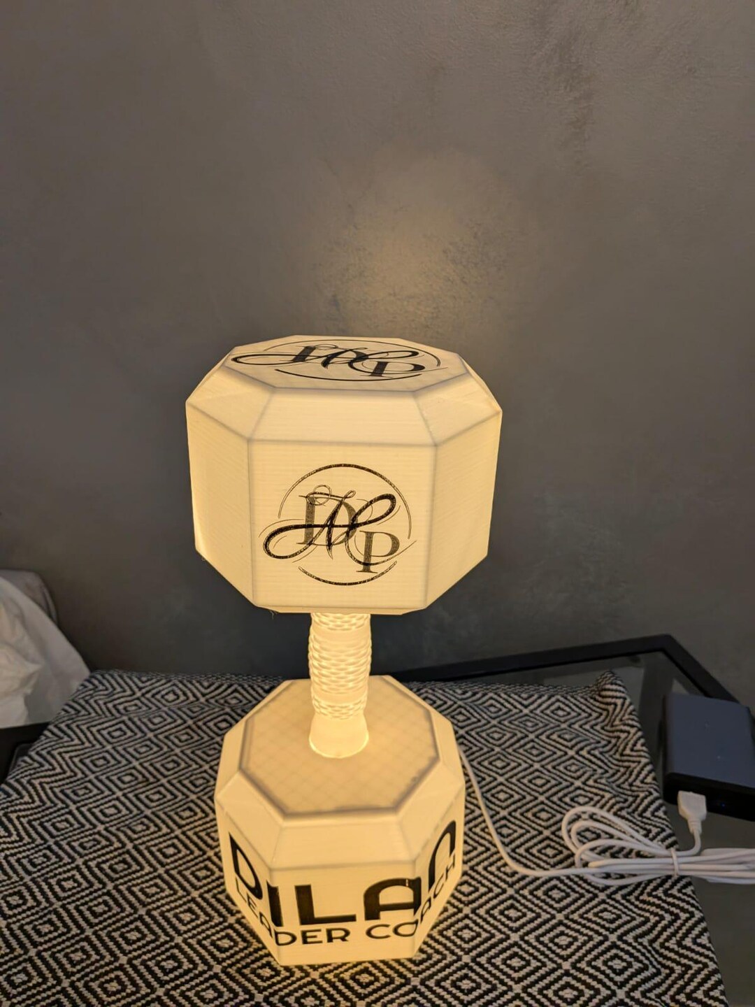 Values Exercise Lamp CUSTOMIZED 3D Printed Dumbbell Lamp - Matte White - Personalized ...