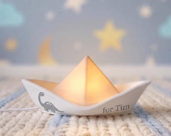 Paper Boat Night Light - Personalized Origami Lamp for Kids, Handmade with Care