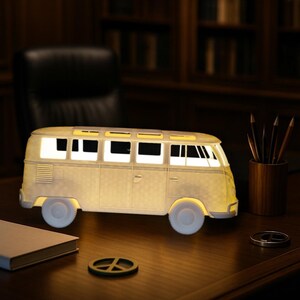 Vintage van night lamp | 3D-printed VW bus usb led, eco-PLA Westfalia bedside decor personalized gift from Italy