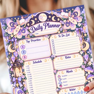 Agenda giornaliera con falena celeste: pagine di diario stampabili (download digitale)