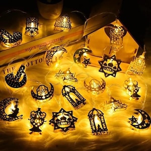 Eid Mubarak Moon Star Light String Ramadan decorazione 2025 per la casa musulmana Islam Party Decor Ramadan Garland light Al-Fitr regali