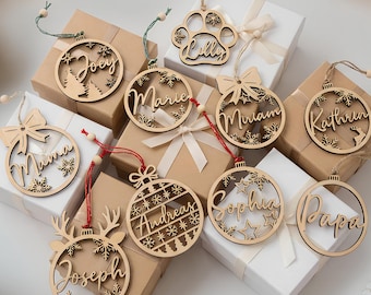 Personalisierte Weihnachtskugel aus Holz mit Namen | Christbaumschmuck & Baumschmuck personalisiert | Geschenkanhänger Weihnachten