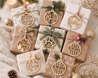Personalisierte Weihnachtskugel aus Holz mit Namen | Christbaumschmuck & Baumschmuck personalisiert | Geschenkanhänger Weihnachten