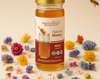AgeScience Natural Honey, GMP Certified, Miel in Glass Jar - 300 Grams (10.6OZ)