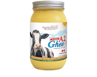 AgeScience A2 Cow Ghee, Canadian Made - 650 grams (23oz), A2 Milk, First Time In Canada, Keto Friendly, Vegetarian