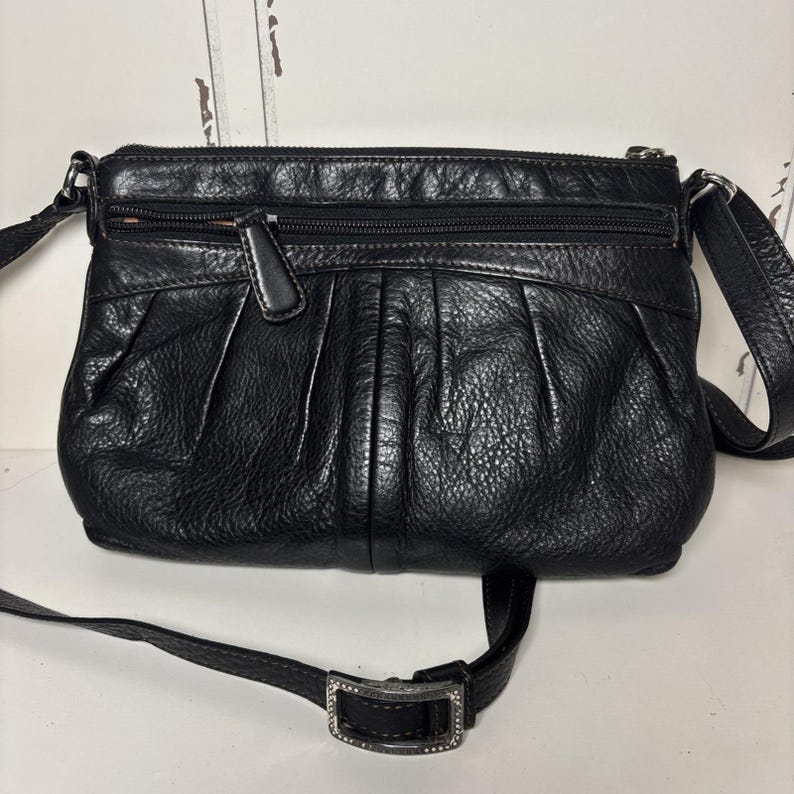 Vintage Brighton Balboa Black Leather Adjustable Strap Crossbody Bag Purse image 3