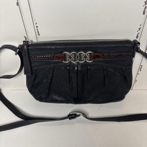 Vintage Brighton Balboa Black Leather Adjustable Strap Crossbody Bag Purse image 2