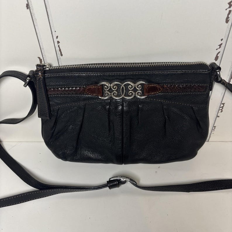 Vintage Brighton Balboa Black Leather Adjustable Strap Crossbody Bag Purse image 2